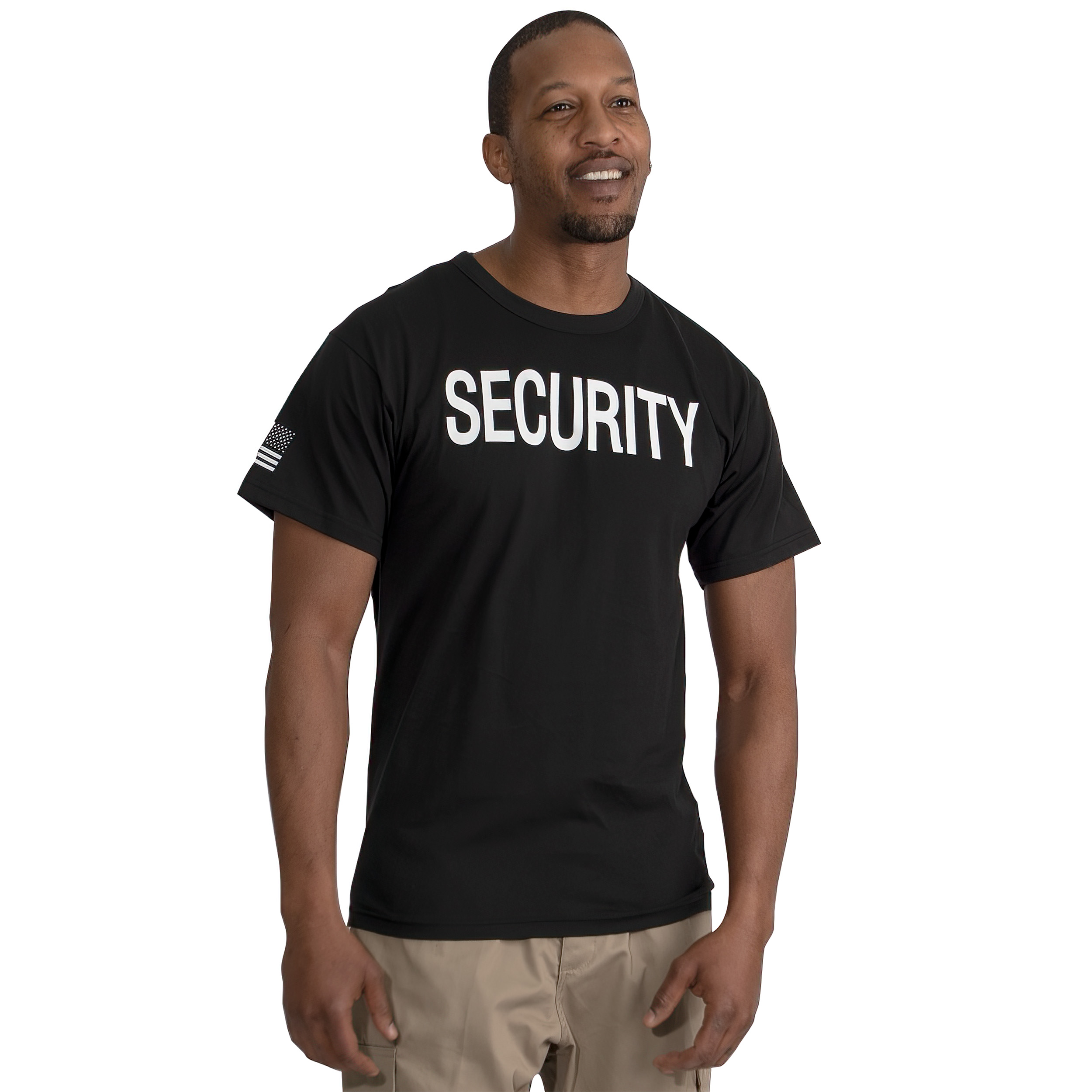 Rothco 2-Sided Security T-Shirt with US Flag On Sleeve – Black