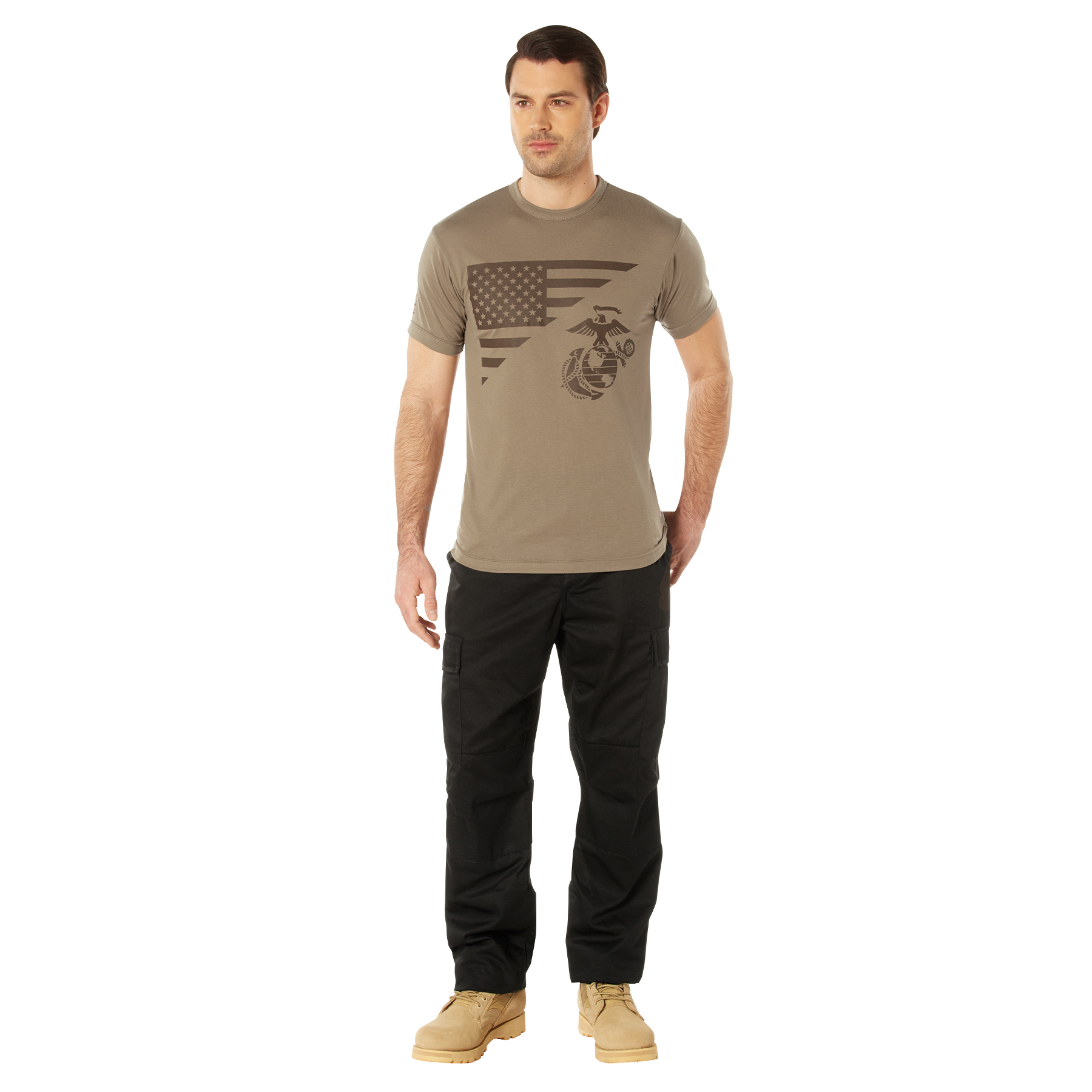 Rothco USMC Eagle, Globe, & Anchor Moisture Wicking T-Shirt – AR 670-1 Coyote Brown