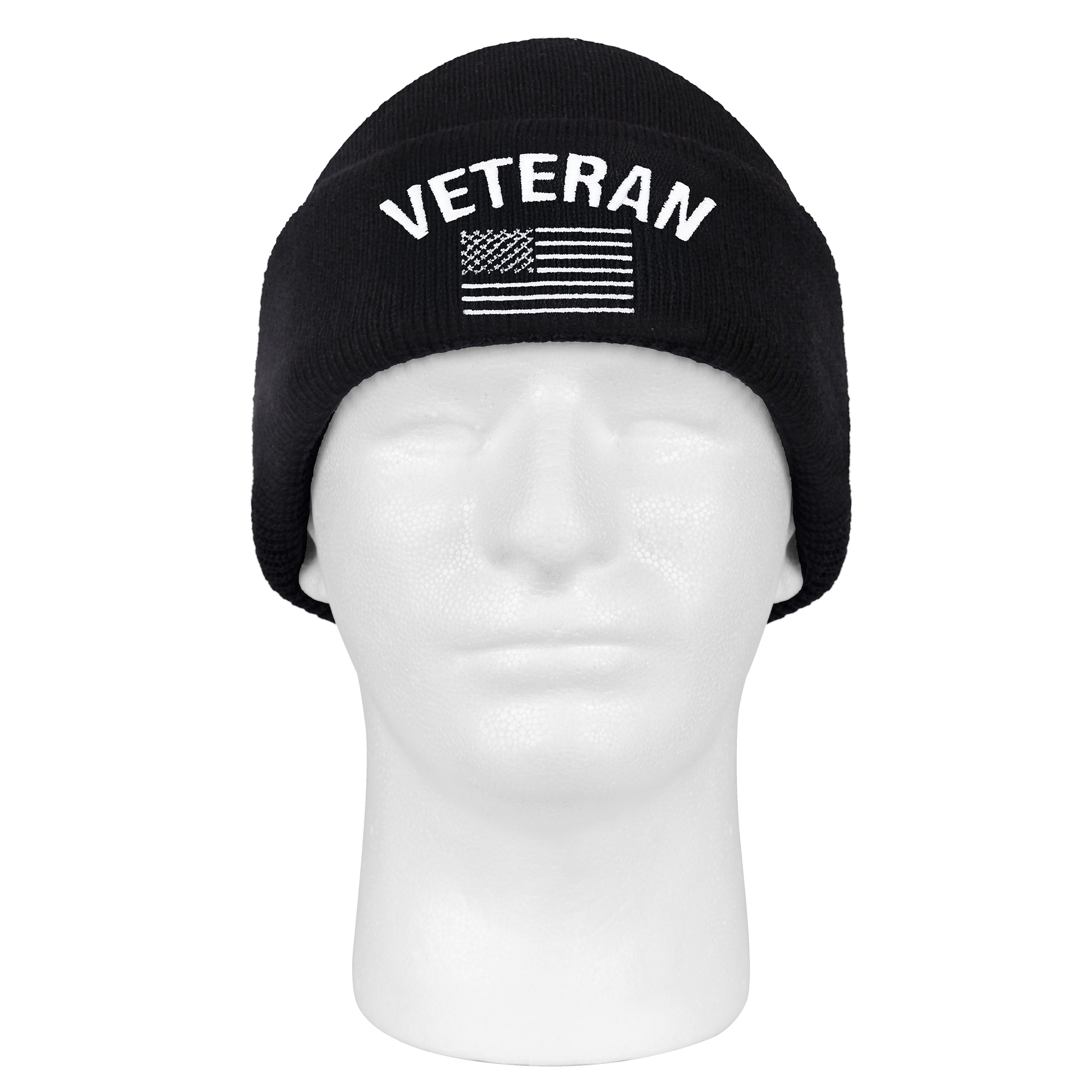 Rothco Veteran With US Flag Fine Knit Watch Cap – Black